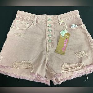 Vanilla Star High Rise Button Fly Shortie Faded Lilac 28/Size 7 Denim Shorts